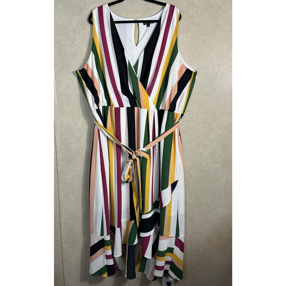 Lane Bryant Womens Size 24 Multicolor Stripe Sleeveless V Neck Lined Maxi Dress - Picture 1 of 9
